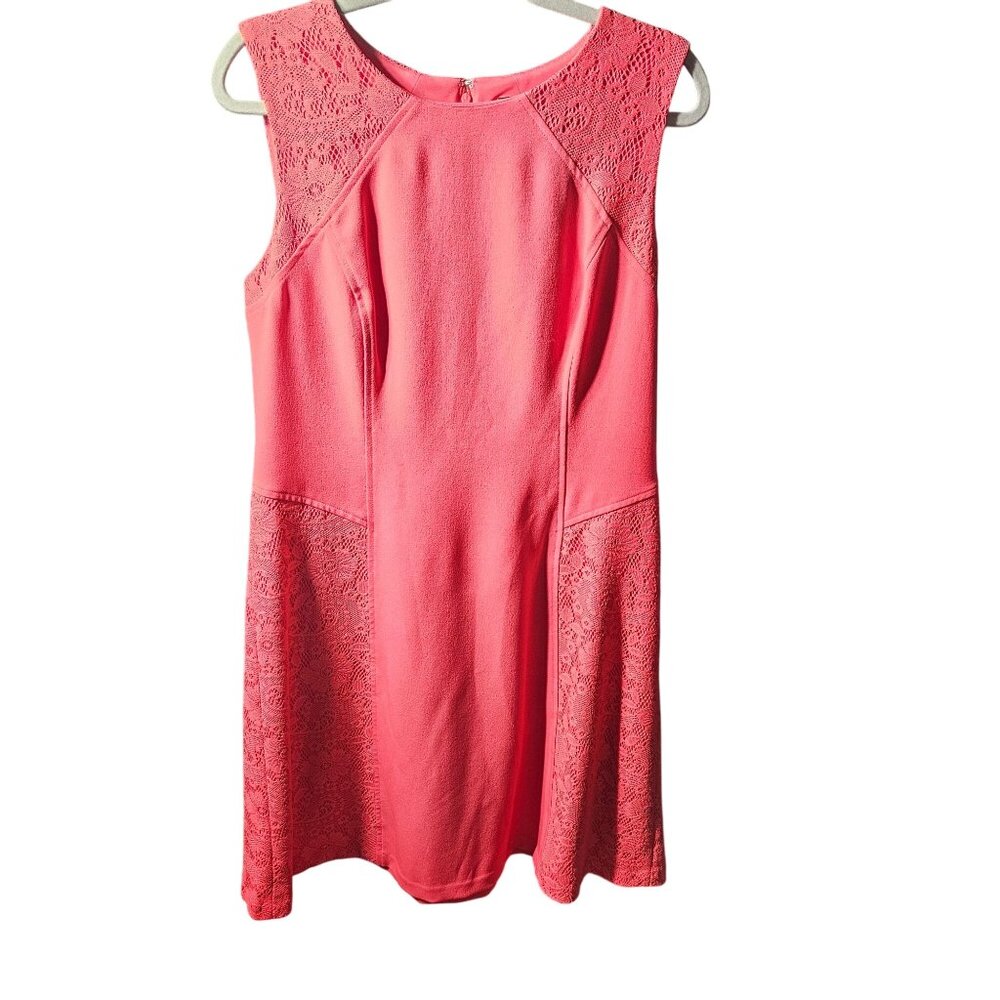 Adrianna Papell Coral Sleeveless Lace Panel Fit & Flare Dress - Size 12